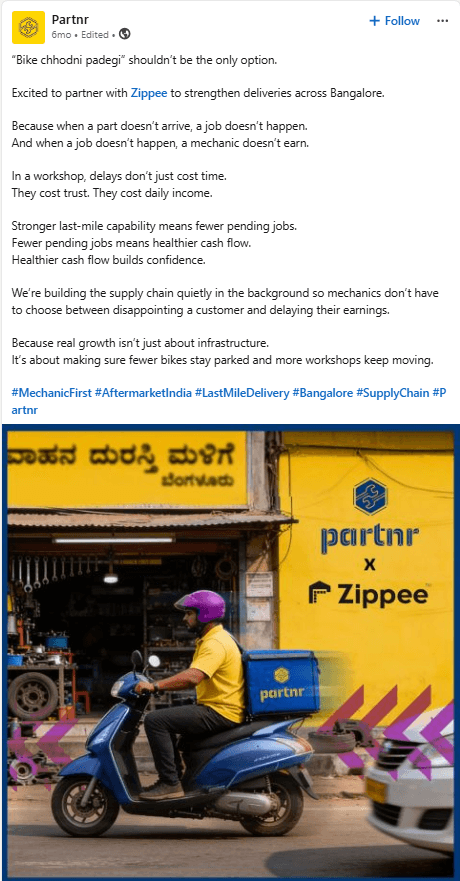 Partnr on LinkedIn: partnering with Zippee to strengthen last-mile deliveries across Bangalore